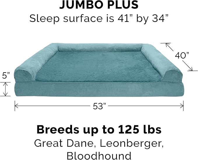 Furhaven Orthopedic Dog Bed for Large Dogs w/ Removable Bolsters & Washable Cover, For Dogs Up to 125 lbs - Plush & Suede Sofa - Deep Pool, Jumbo Plus/XXL-Mewly Pet