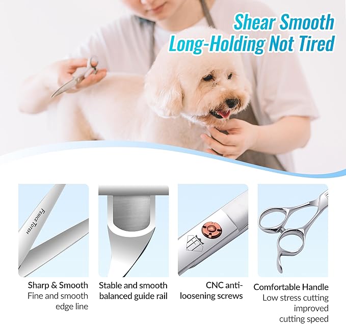 Dog Grooming Scissors: 7 inch Pet Straight Shears Made Of Japanese 440C Advanced Stainless Steel Professional Grooming Scissors for Dogs Cats and Other Pets-Mewly Pet