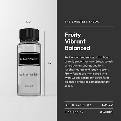 Aroma360 - The Sweetest Taboo Fragrance Oil Scent - Luxury Aromatherapy Scent Diffuser Oil - Hints of Lemon Crème, Pomegranates, & Raspberries - For Essential Oil Diffusers - For Home & Office - 120mL