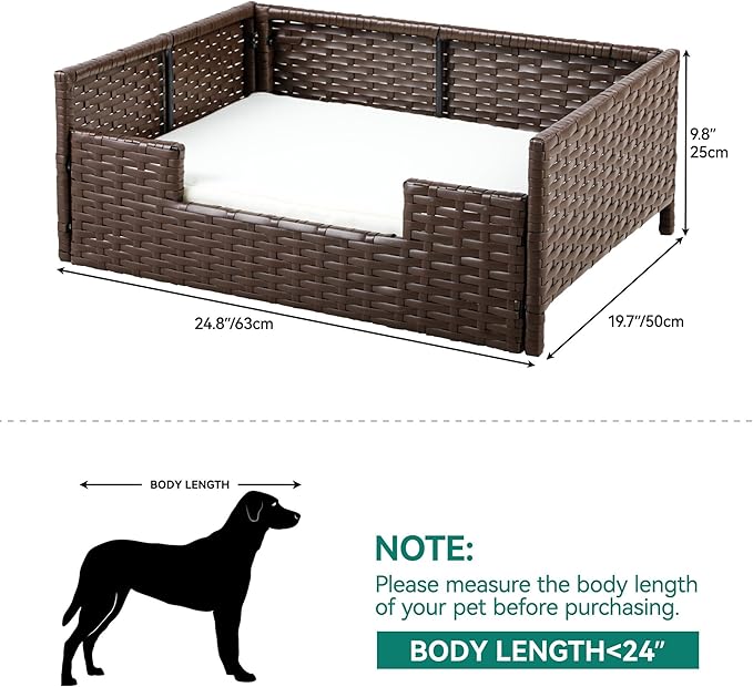 YITAHOME Rattan Dog Sofa Bed with Cushion,Wicker Pet Bed Sofa Couch Indoor Outdoor Water Unaffected for Large Medium Small Dogs Cats (24.8''L*19.7''W*9.8'',Beige)-Mewly Pet