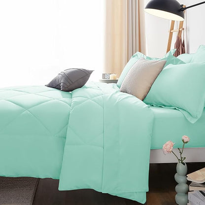 CozyLux King Size Comforter Set Mint Green - 7 Pieces Bed in a Bag King, Luxury Soft Bed Set for All Seasons, Bedding Set with Down Alternative Comforter, Sheets, Pillowcases & Shams