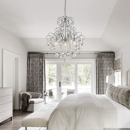 WUZUPS Crystal Chandelier 5-Light Pendant Ceiling Light Modern Lighting Fixture for Bedroom Hallway Bar Kitchen Bathroom, H 22.6'' x W 19.2'', E12 Base, Chrome