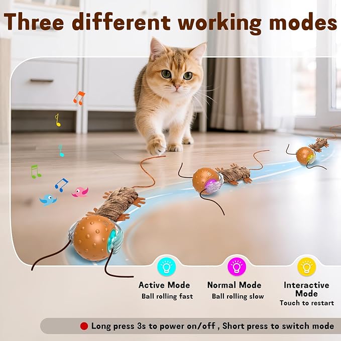 Interactive Cat Toy Ball - Automatic Interactive Cat Toy Designed by Mice, A Mobile Cat Ball, Boring Indoor Cat Toys-Mewly Pet