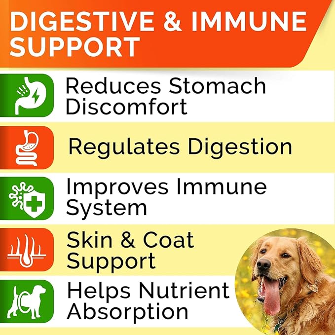 StrellaLab Dog Probiotics Treats for Picky Eaters - Digestive Enzymes + Prebiotics - Chewable Fiber Supplement - Allergy, Diarrhea, Gas, Constipation, Upset Stomach Relief - Improve Digestion&Immunit-Mewly Pet