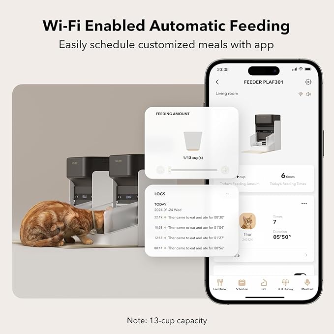 Bundle of PETLIBRO Upgraded RFID Automatic Cat Feeder, 2 Packs 5G Wi-Fi Automatic Pet Feeder, 3L Auto Cat Feeder App Control with Light Collar Tag + PETLIBRO 6 Packs Pet Food Desiccant Bag-Mewly Pet