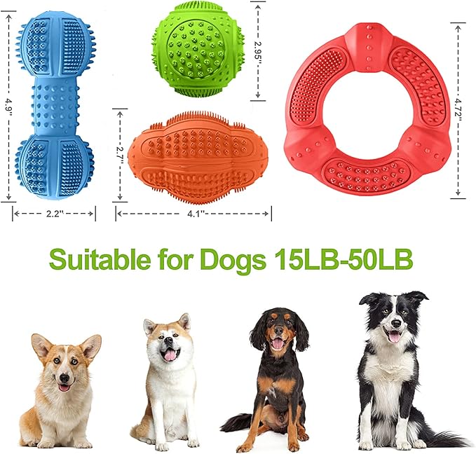 Dog Chew Toys 4 Pack, Dog Toys for Aggressive Chewers Small Medium Large Breed, Multifunctional Teeth Cleaning and Gum Massage, Tough Dog Toys with Natural Rubber for Puppy and Medium Large Dog-Mewly Pet
