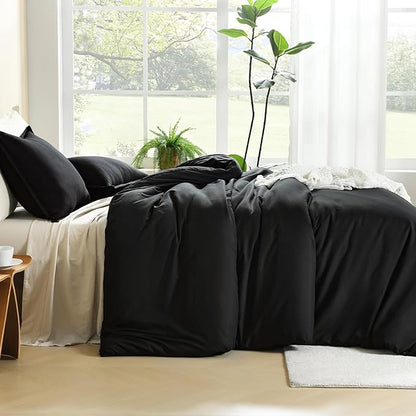 Litanika Black California King Comforter Set - 3 Pieces Cal King Lightweight Summer Soft Solid Bed Comforter, Oversized Fluffy Quilt Bedding Set (104x96In, 2 Pillowcases)