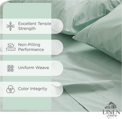 Linen Home 100% Cotton Percale Sheets Twin Size, Pastel Turk, Deep Pocket, 3 Pieces Set - 1 Flat, 1 Deep Pocket Fitted Sheet and 1 Pillowcase, Crisp Cool and Strong Bed Linen