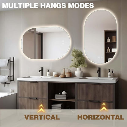 36" x 24" Oval LED Mirror for Bathroom, Backlit Vanity Mirror with Lights, Frameless Smart Wall Mirror, 3 Colors Stepless Dimmable, Anti-Fog, Shatterproof, Memory, CRI95+(Horizontal/Vertical)