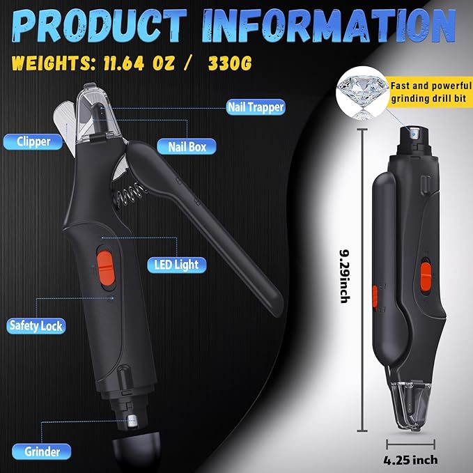 2 in 1 Dog Nail Clippers and Grinder with Lights & Cat Nail Clipper for Large Medium Small Dogs Cats Nail Trimmers USB Rechargeable with 2 LED Lights Dog Claw Care for Non-Black Nails-Mewly Pet