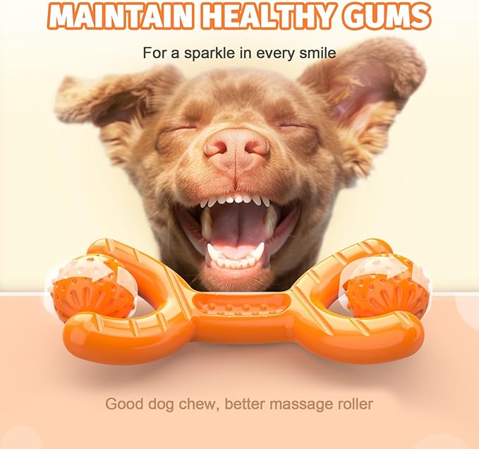 Indestructible Dog Toys for Aggressive Chewers - Heavy Duty Chew Proof Durable Toy for Large Breed Dogs, Interactive Tough Nylon Bone for Boredom Relief & Mental Stimulation,Orange-Mewly Pet