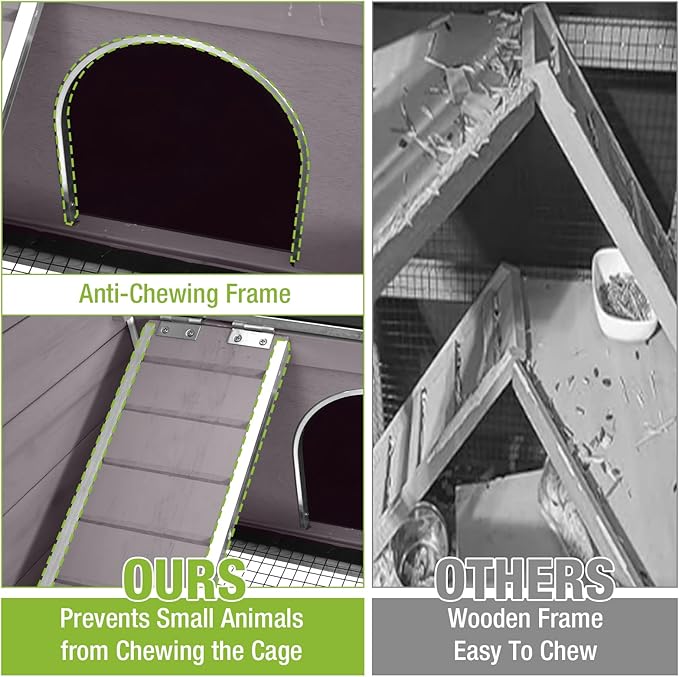 GUTINNEEN Rabbit Hutch Bunny House, 36.6" L Rabbit Cage with Anti Chewing Ramp, Guinea Pig Cage with Cooling Galvanized Sheet, Detachable Legs(Grey)-Mewly Pet