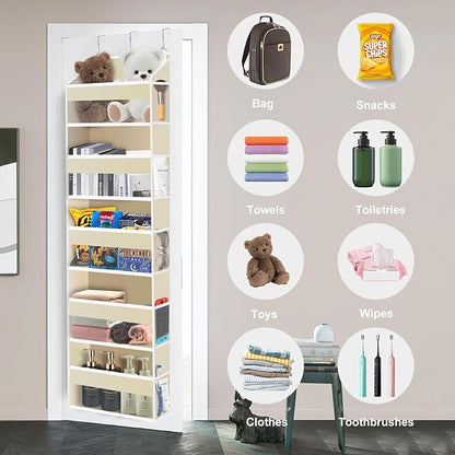 Over The Door Organizer Closet,5 Bins 10 Side Pockets,Hanging Organizer,Anti Tilt 44 lbs Load Door Organizers and Storage with Clear Window for Bedroom,Nursery,Rv,Bathroom,Camper(Beige)