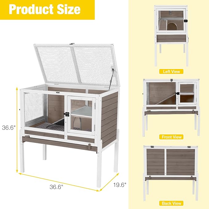 Aivituvin Rabbit Hutch with Stand Wooden Bunny Cage Indoor 2 Story Guinea Pig House with Anti Chew Ramp, No Leak Tray, Hideout, Wire Mesh (Brown)-Mewly Pet