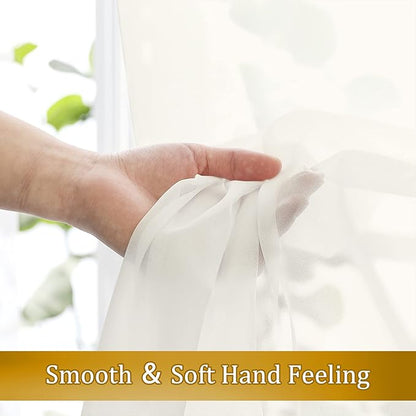 Aiyufneg Ivory Sheer Curtains 36 inch Length Kitchen Tiers Short Voile Curtains/Drapes Solid Sheers Cafe Curtains Voile Bathroom Small Half Window Curtains 2 Panels Set, Rod Pocket, 40" Wx36 L