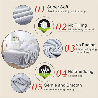 Polar Fleece Blankets King Size for The Bed Extra Soft Brush Fabric Super Warm Bed Blanket Lightweight Couch Blanket 90" x 108"(Light Gray King)