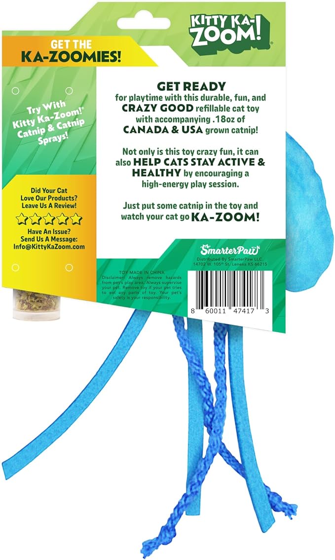 ZOOMIE Jelly Fish - Refillable Catnip Toy + Catnip | High Potency Hand Harvested Fresh Catnip | Soft Plush for Engaging Play-Mewly Pet