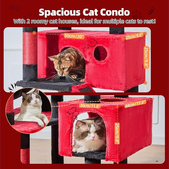 Taoqimiao Gothic Cat Tree 71-Inch, Cat Tower for Indoor Cats Large Adult, Multi-Level Large Cat Condo, 8 Sisal Scratching Posts, Metal Frame Cozy Hammock, Scratch Board, 2 Top Perches, MS026LBR-Mewly Pet