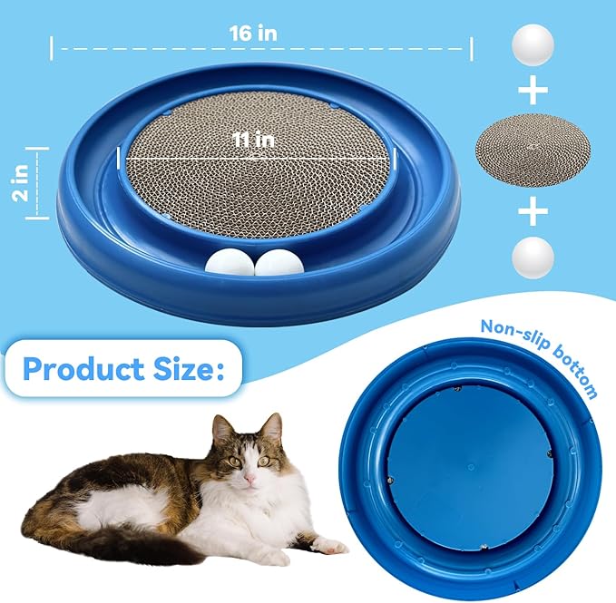 Interactive Cat Ball Track Toy for Indoor Cats, Cat Scratching Board & Exercise Set for Bored Indoor Adult and Kitten Mental & Physical Stimulation, with Spare Ball to Prevent Loss (Blue)-Mewly Pet