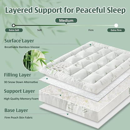 DOWNCOOL 3 Inch Memory Foam Mattress Topper Twin – Cooling Pillow Top Mattress Topper for Back Pain Relief, with Bamboo Viscose Air Layer, 1700 GSM Fill, Deep Pocket Fits 8"–21"