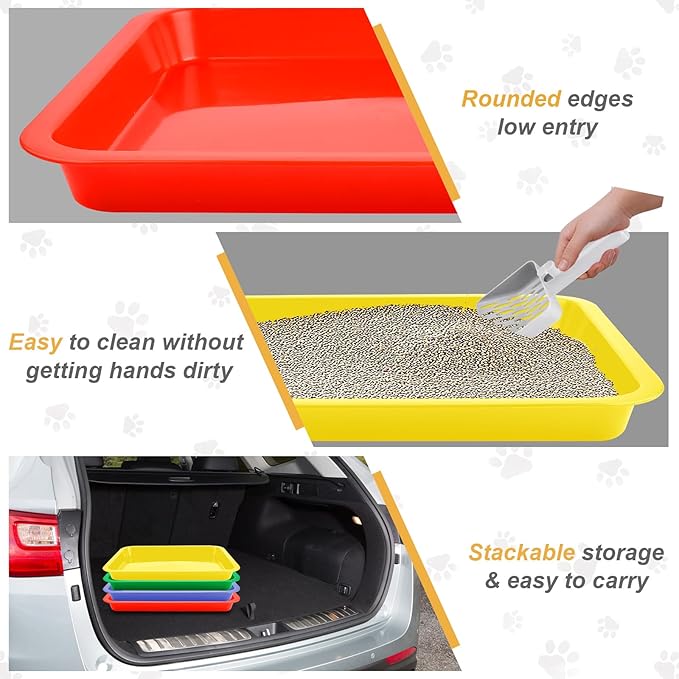4 Pcs Open Small Kitten Litter Box, 15x12x1.4 Inch Low Entry Mini Open Cat Litter Box Rabbit Litter Pan Portable Shallow Litter Box Waterproof Travel Toilet for Bunny Guinea Pig Small Pet-Mewly Pet