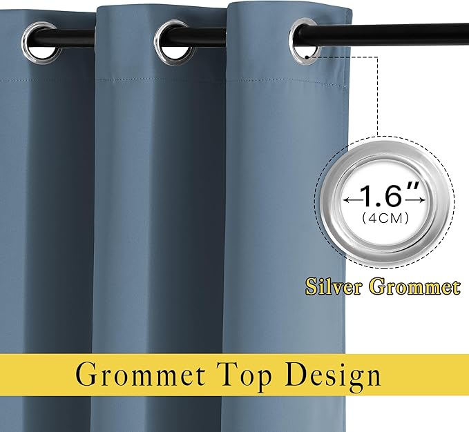 NICETOWN Smoky Blue Curtains 84 inch Length 2 Panels, Grommet Thermal Insulated Window Treatments Light & Sound Reducing Drapes for Living Room/Bedroom, W46 x L84