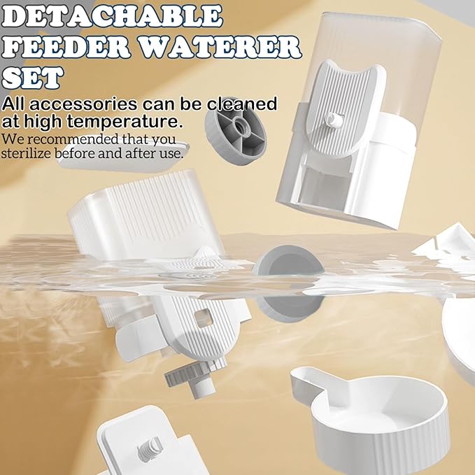 kathson Rabbit Gravity Auto Feeder Set 35oz Hanging Automatic Food Water Dispenser Cage Automatic Feeder Set for Rabbit Chinchilla Guinea Pig Hedgehog Ferret Kitty Puppy (Grey)-Mewly Pet