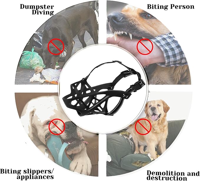 Dog Muzzle, Breathable Basket and Soft Cage Black Dog Mouth Cover,Anti-Biting, Barking and Chewing for Small Medium Large Dogs, 1 Pack Poop Bags for Dogs (Medium)-Mewly Pet
