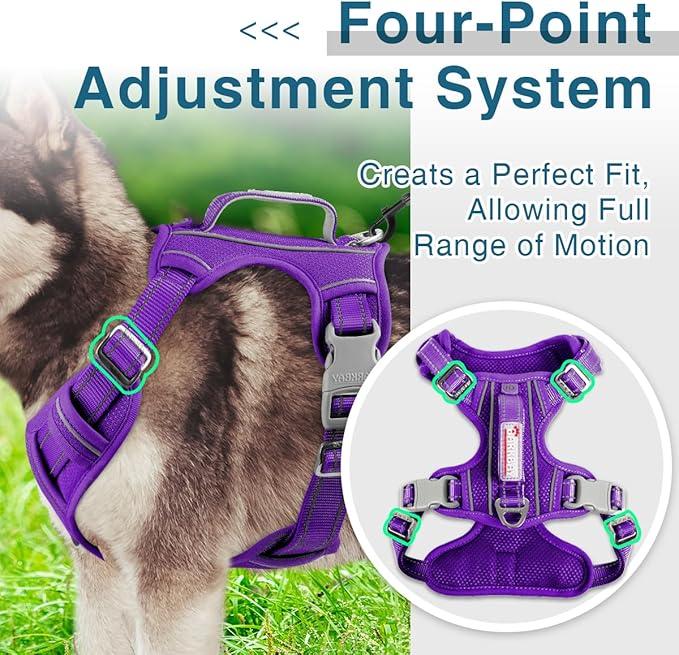 BARKBAY Dog Harness No Pull with ID Tag Pocket - Heavy Duty, Reflective, Easy Control for Large Dogs(Purple,XL)-Mewly Pet