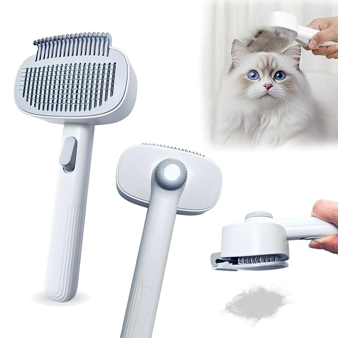 2-in-1 Dog & Cat Grooming Brush – Adjustable Deshedding Comb & One-Touch Clean | Skin-Safe Rake for Mats, Tangles, Shedding | Long/Short Hair Pets-Mewly Pet