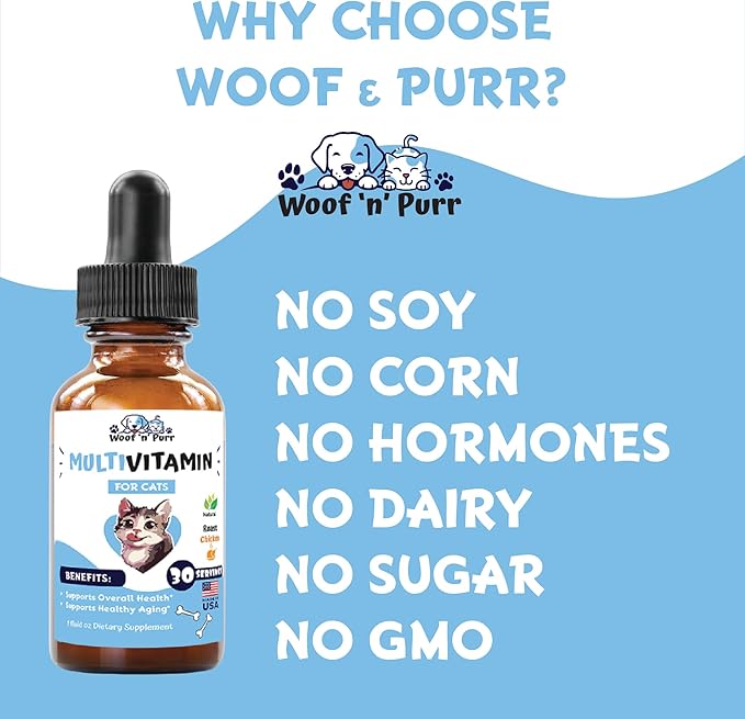 Cat Multivitamin - Promotes Healthy Skin & Coat, Joint Support, Longevity & More - Cat Vitamins - Cat Supplements & Vitamins - Cat Vitamins for Indoor Cats - Kitten Vitamins - Cat Immune Support - 1oz-Mewly Pet