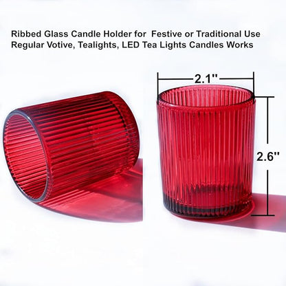 VOHO 24pcs Red Votive Candle Holders for Table Centerpiece, Ribbed Tealight Candle Holder for Christmas & Valentine's Day Decor, Vintage Glass Votive Holder for Gifts