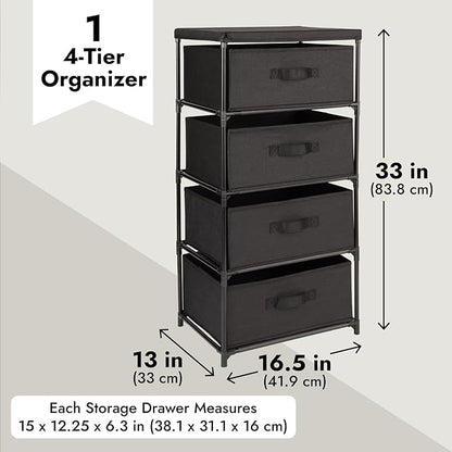 Juvale 4-Tier Fabric Dresser for Closet - 16.5 x 13 x 33 in, Black - Storage Cabinet with Drawers, Closet Drawers & Bedroom Storage