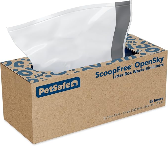 PetSafe Waste Bin Liners – Drawstring Liners for ScoopFree OpenSky Cat Litter Box – Easy Cleanup, 15 Count-Mewly Pet