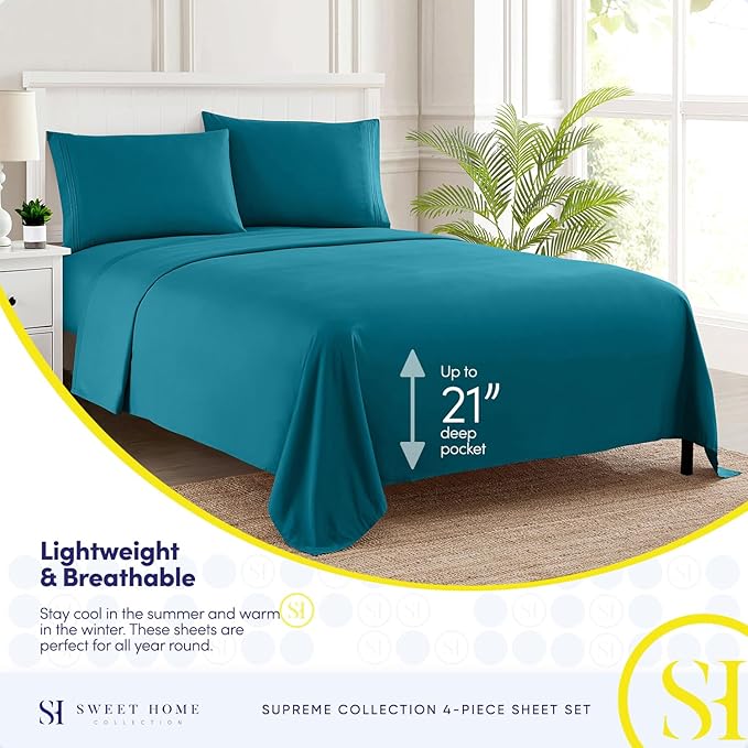 King Size Sheets - Breathable Luxury Bed Sheets with Full Elastic & Secure Corner Straps Built In - 1800 Supreme Collection Extra Soft Deep Pocket Bedding, Sheet Set, EXTRA DEEP pocket - King, Teal