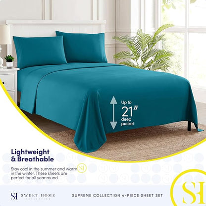 Full Size Sheet Sets - Breathable Luxury Sheets with Full Elastic & Secure Corner Straps Built In - 1800 Supreme Collection Extra Soft Deep Pocket Bedding, Sheet Set, EXTRA DEEP pocket - Full, Teal