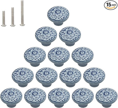 HUAMULAN 15 PCS Cabinet Knobs Glossy Ceramic Dresser Mushroom Table Drawer Cupboard Pull Furniture DIY Wardrobe Solid Color Vintage Handle,with 3 Size Mounting Screws