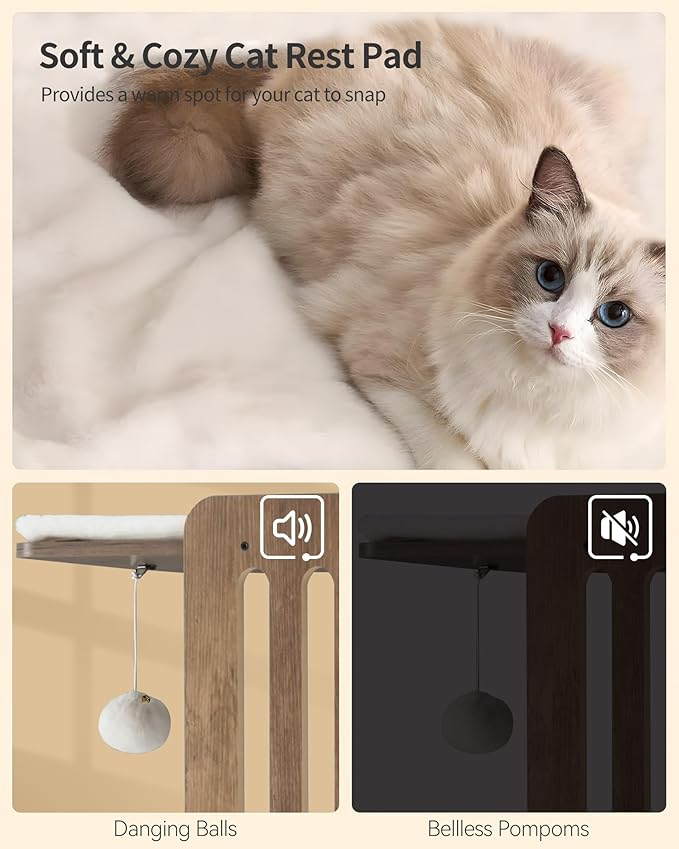FourFurPets Modern Cat Tree, 58-Inch Cat Tower for Large Cats, Maine Coon Cat Tree with Scratching Board, Large Perch, Hammock and Removable Pads, Greige-Mewly Pet