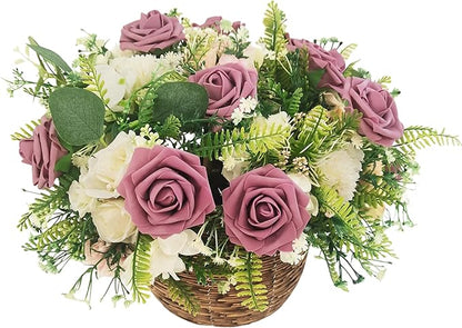 Artificial Flowers 25pcs Fake Roses, Rouge Foam Rose Faux Flower for DIY Wedding Bouquets Bridal Shower Centerpieces Floral Arrangements Home Decorations Party Backdrops Table