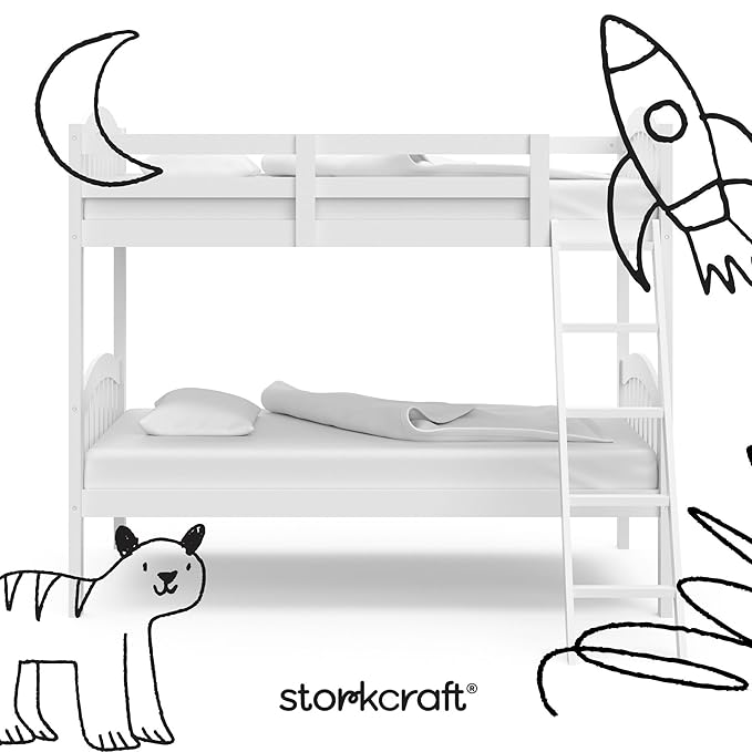 Storkcraft Long Horn Twin-Over-Twin Bunk Bed (White) - GREENGUARD Gold Certified, Converts to 2 Individual Twin Beds