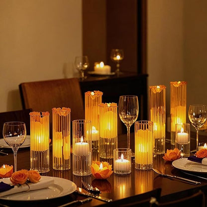 yshengood Glass Hurricane Candle Holder Ribbed Glass Candle Holder - Elegant & Easy to Use, Perfect for Wedding, Holiday, Party Decor, Home and Event Essential