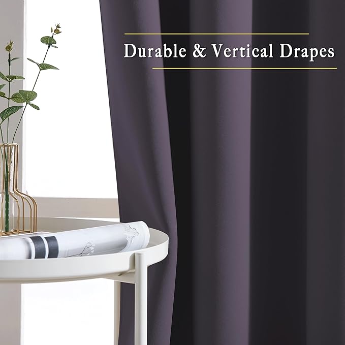 NICETOWN Room Darkening Curtains Panels for Bedroom - Energy Saving Thermal Insulated Solid Ring Top Light Blocking Window Drapes for Flat (Greyish Purple, 2 Panels, 46 x 72 Inch)