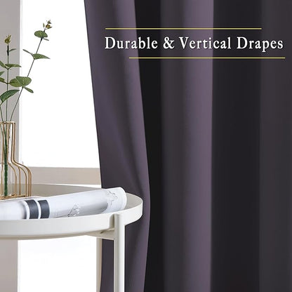 NICETOWN Room Darkening Curtains Panels for Bedroom - Energy Saving Thermal Insulated Solid Ring Top Light Blocking Window Drapes for Flat (Greyish Purple, 2 Panels, 46 x 72 Inch)