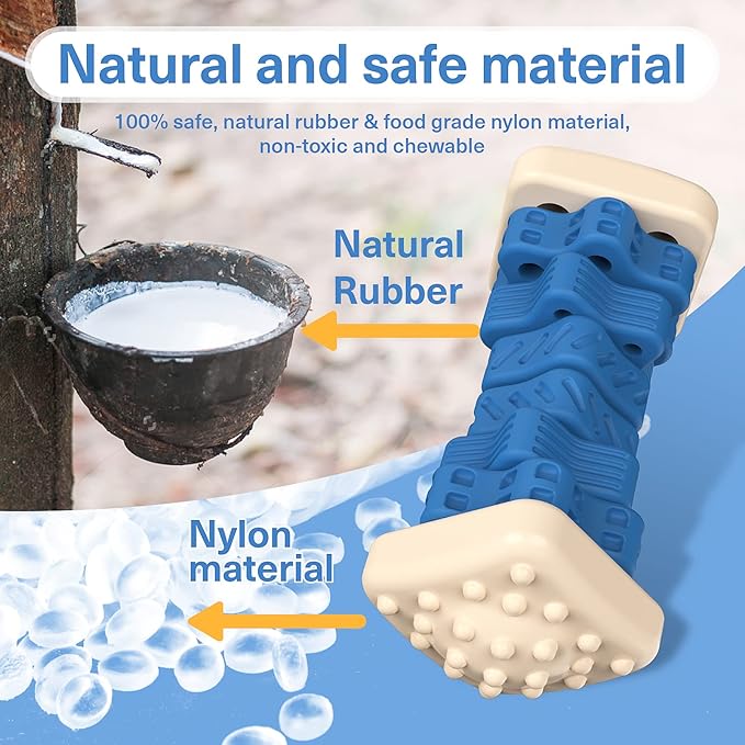 PCEoTllar Indestructible Dog Chew Toys, Aggressive Chewer Safe Rubber Puzzle Toys with Beef Flavor - Blue, Medium to Large Dogs-Mewly Pet