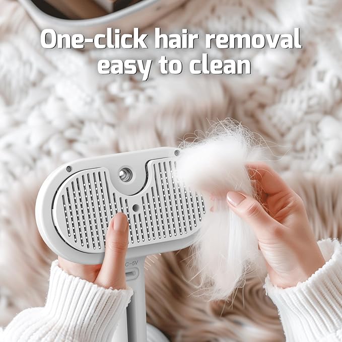 Cat Steam Brush for Shedding, 3 In 1 Steam Pet Brush Self Cleaning, Dog Brush for Long and Short Hair Dogs and Cats, Pet Grooming Comb Remove Tangled Loose Hair, Type-C Fast Charging (White)-Mewly Pet