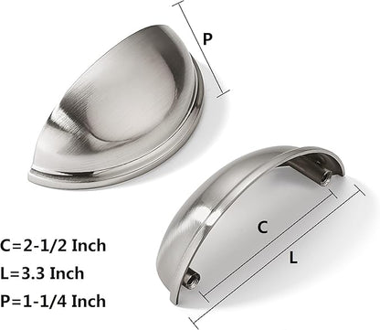 khtumeware 10 Pack 2-1/2" Drawer Pulls Brushed Satin Nickel Cabinet Cup Pulls Kitchen Hardware Cabinet Handles Drawer Handles Knobs 2.5 inch Hole Center