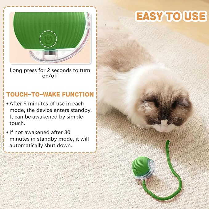 Interactive Cat Toys for Indoor Cats, Rechargeable 360° Automatic Moving Cat Toy for Bored Indoor Adult Cats, 2025 Upgraded Chase Motion Activated Kitten Toys - Green-Mewly Pet