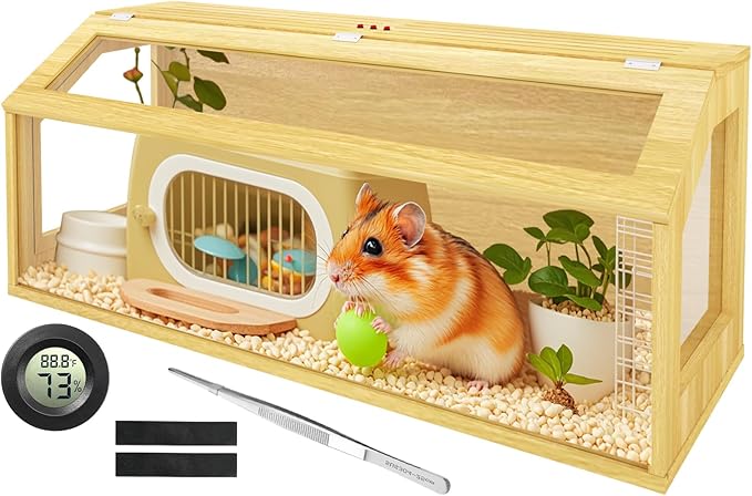 48" Large Hamster Cage, Chewproof Gerbil Cages and Habitats, Openable Top Roof Window with Silencing Pad, Wooden Guinea Pig Cage for Small Animals, Dwarf and Syrian Hamster, 40 x 20 x 20 Inches-Mewly Pet