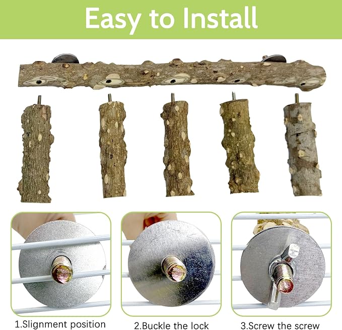 BNOSDM Natural Wood Bird Ladder Perch 6Pcs Parrot Stand Branches Climbing Chewing Stick Parakeet Swing Toys Cage Accessories Paw Grinding Fork Sets for Lovebirds Cockatiels Conure Budgies-Mewly Pet