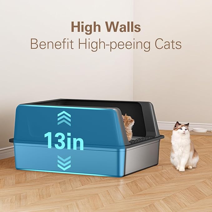 Zarler XXL Stainless Steel Litter Box, Extra Large Cat Litter Boxes 27.8" L x 20" W x 12.9" H, Metal Litter Box with Lid for Multiple Cats, High Sided, Non-Sticky, Anti-Urine Leakage (Grey)-Mewly Pet